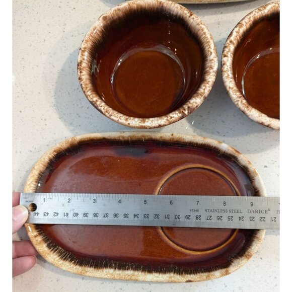 Hull pottery Mirror Brown Drip Snack Plate & Bowl 2 Sets Oven proof - Picture 4 of 9